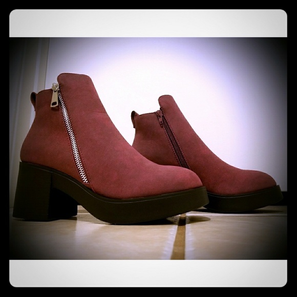 Beston Shoes - Ankle Booties WINE Faux Nubuck 7 ☆Coachella